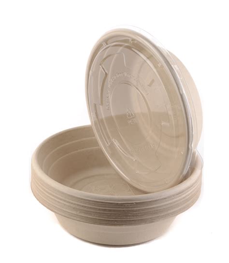 Count Oz Round Disposable Bowls With Lids Natural Sugarcane