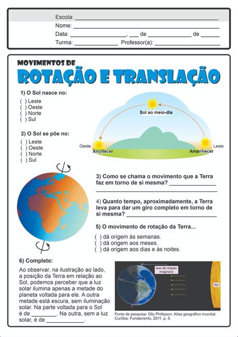 Movimento De Rotação E Translação Da Terra Atividades 3 Ano - Professora Vilma Ribeiro: Atividade Rotação e Translação | Atividades ...