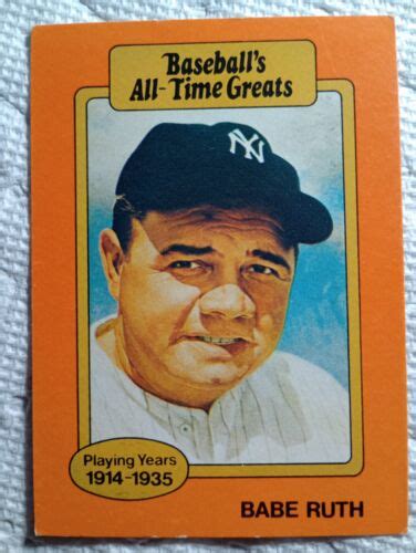 Hygrade Baseballs All Time Greats Babe Ruth Mlb Card New York