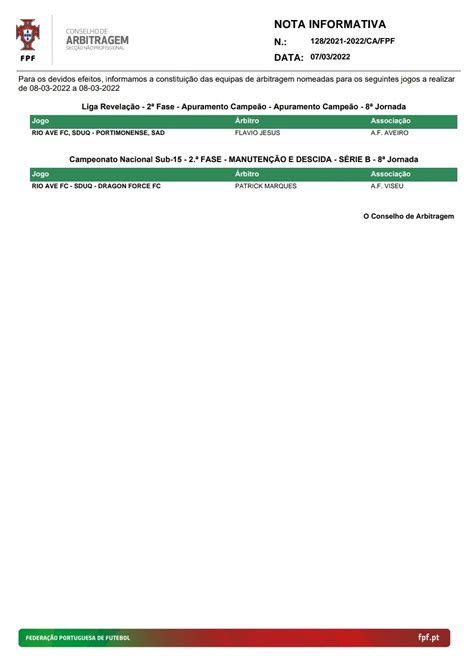 De Olho na Arbitragem Nomeações de Árbitros para os jogos das