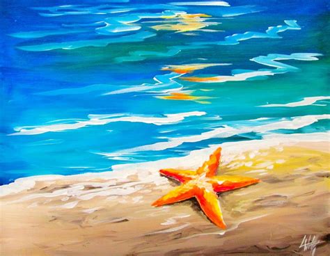 Starfish in the Sand | Beach canvas paintings, Starfish painting, Painting