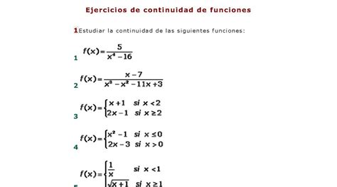 LAS MATEMÁTICAS DE CARINA Ejercicios sobre continuidad de funciones