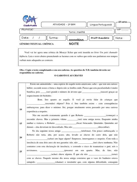 Atividades Sobre Crônica 9 Ano - Atividade Gênero Textual Crônica para 9 Ano Dia28!05!14 | PDF