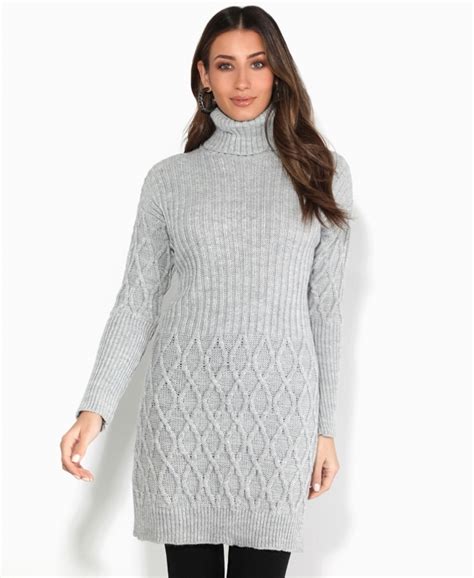 Jumper Dresses Turtle Neck Cable Knit Long Jumper Krisp