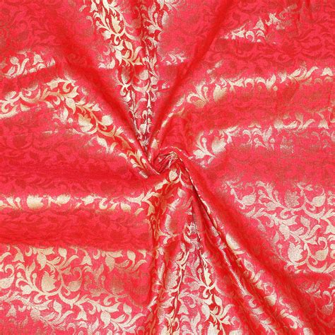 Brocade Fabric By The Yard Red Art Silk Wedding Lehenga Indian Brocade