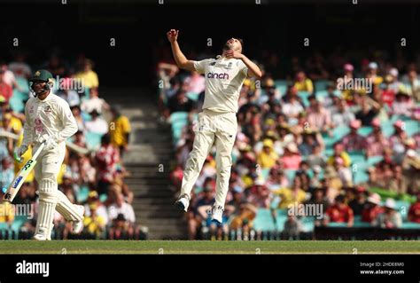 England's Mark Wood reacts during day two of the fourth Ashes test at ...