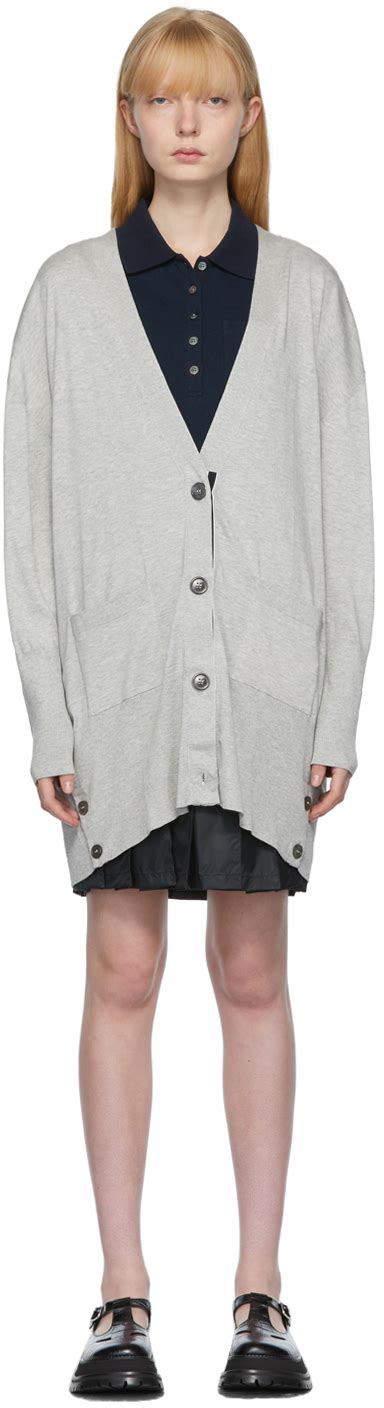 Thom Browne Grey Rwb Stripe Exaggerated Fit Cardigan Ssense Canada