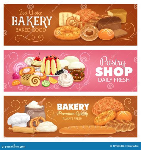 Bakery Shop Pastry And Bread Vector Banners Stock Vector Illustration