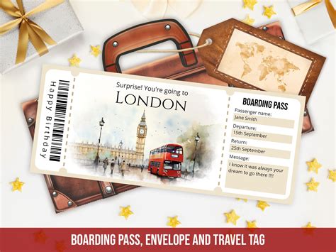 Editable London Boarding Pass Template, Personalized Printable Surprise
