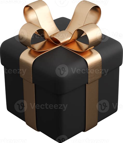 Realistic Black Gift Box With Golden Ribbon Bow Concept Of Abstract