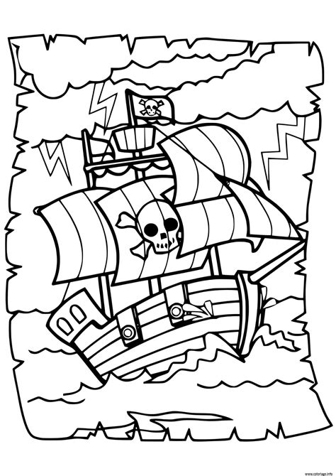 Coloriage Pirate Bateau A Travers Les Vagues Intenses Dessin Pirate