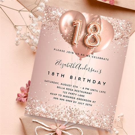 Rose Gold Glitter Drips Silver 18th Birthday Invitation Zazzle Artofit