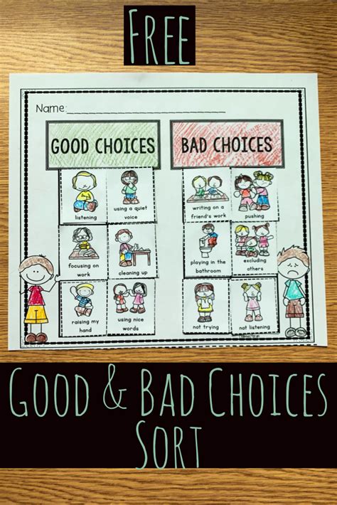 Good And Bad Choices Worksheet