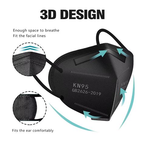 KN95 Máscaras faciales Negro máscaras de seguridad con 5 capas para