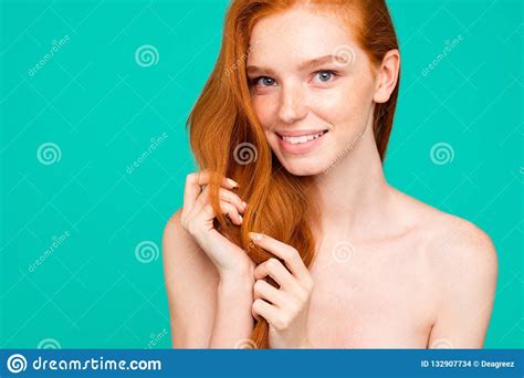 Close Up Portrait Of Nice Nude Positive Sweet Tender Nice Cheerf Stock