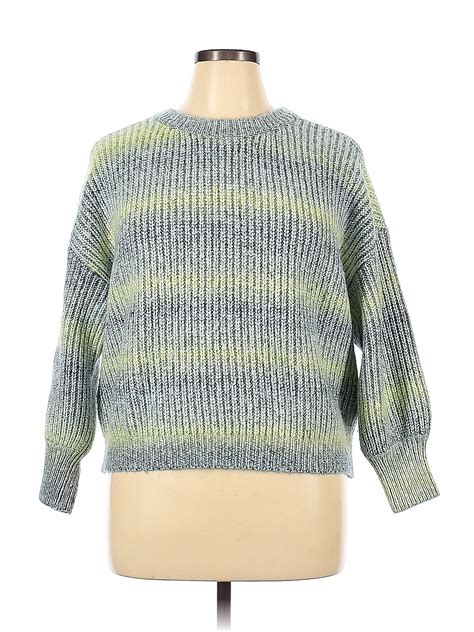 Universal Thread Color Block Stripes Green Pullover Sweater Size XL