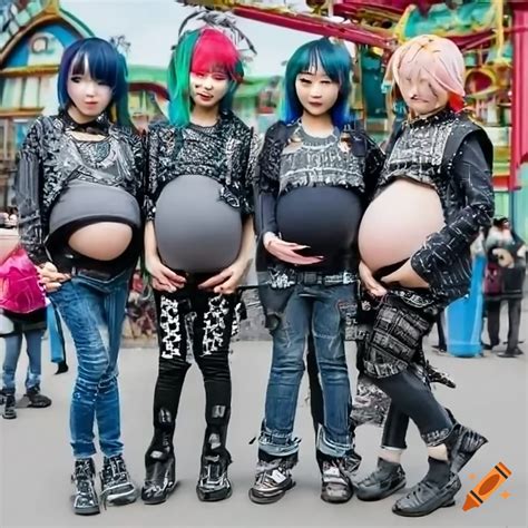 Street Style Of Pregnant Punk Girls At Theme Park