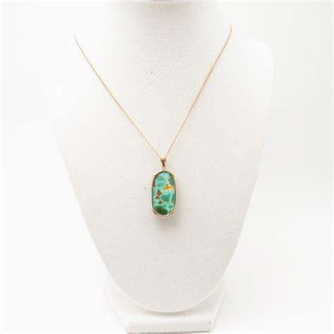 Vintage 14K Gold Turquoise Pendant Necklace Estate Gem