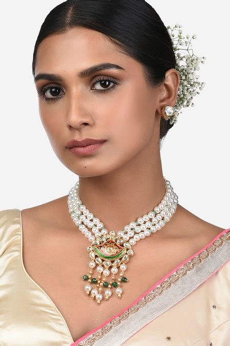 Buy Gold Plated Kundan Polki Multi String Pearl Necklace Set By Ahaanya