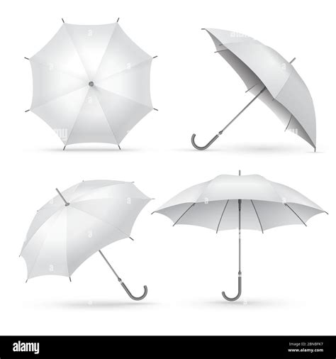 Realistic Umbrella White Rain Or Sun Open Umbrellas Isolated Vector Illustration Protection