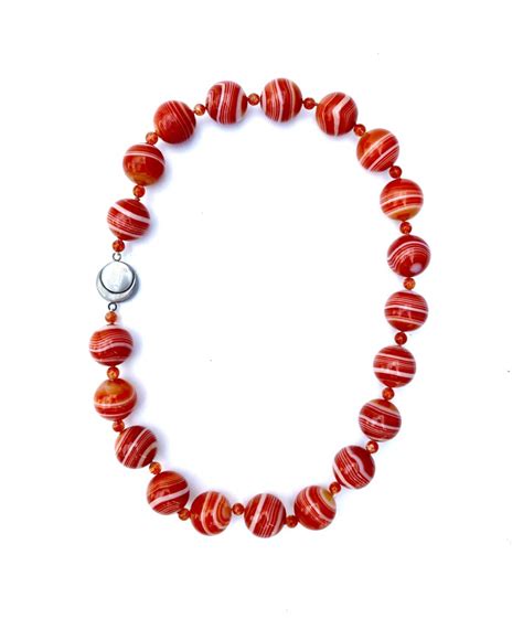 Bead Necklace Banded Red Sardonyx and Sunstone Cynthia Renée Inc