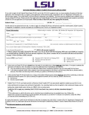 Fillable Online 2019 2020 FEDERAL DIRECT PARENT PLUS LOAN APPLICATION