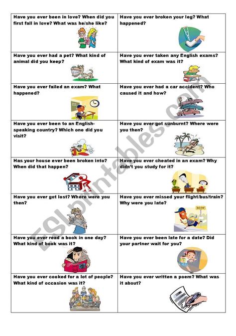 Conversation Cards No 11 HAVE YOU EVER Present Perfect And Past