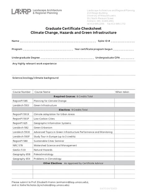 Fillable Online Graduate Certificate Checksheet Climate Change Hazards