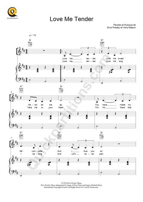 Love Me Tender Piano Sheet Music From Elvis Presley