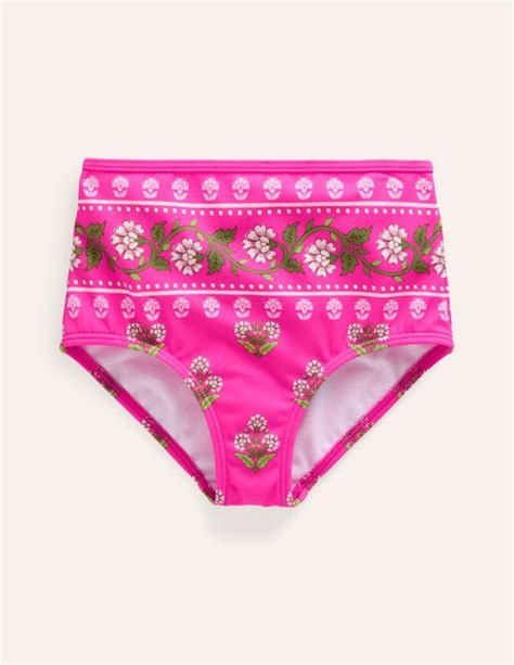 High Waisted Bikini Bottoms Pink Small Woodblock Boden Uk