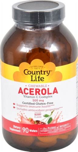 Country Life Chewable Acerola Vitamin C Complex Berry Flavor Wafers