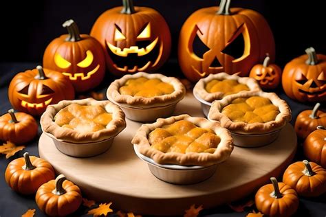 Premium AI Image | Pumpkin pie and pumpkin with scary face Halloween ...