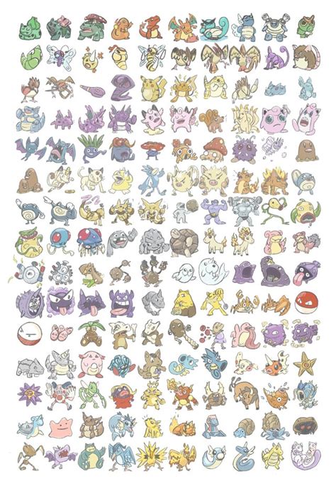 I tried my hand at drawing the original 151 Pokémon from memory, my hand no longer works. : pokemon