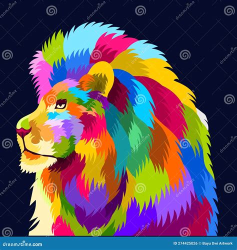 Illustration Colorful Lion Head With Pop Art Style Stock Vector