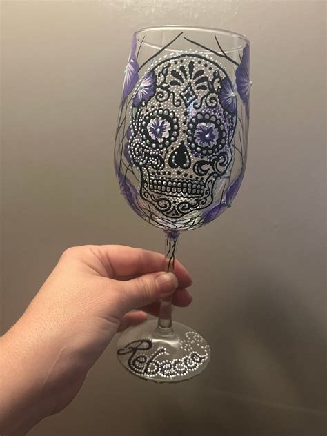 Sugar Skull Wine Glass Hand Painted Etsy