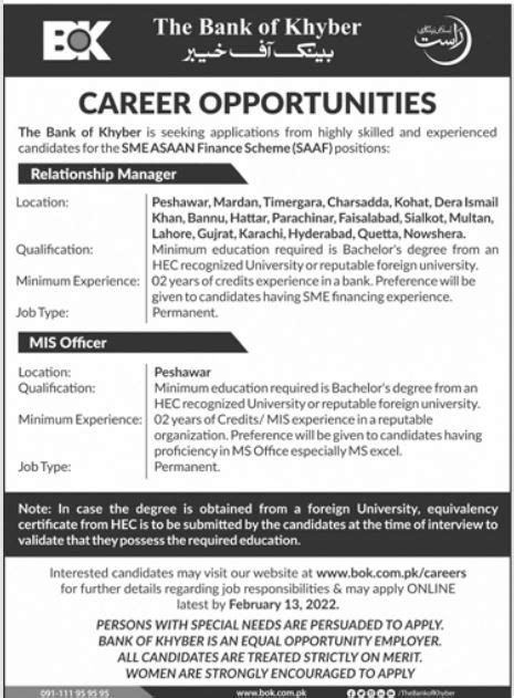 The Bank Of Khyber BOK Jobs 2022 2024 Job Advertisement Pakistan