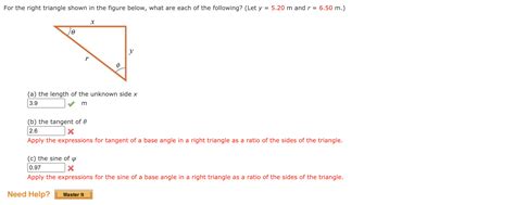 Solved For The Right Triangle Shown In The Figure Below Chegg