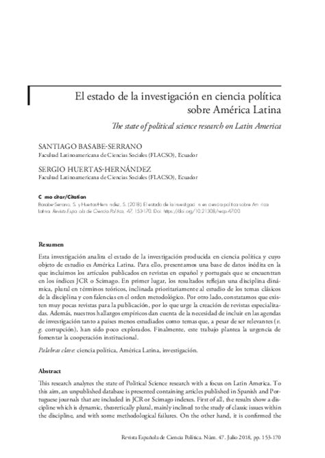 Pdf El Estado De La Investigación En Ciencia Política Sobre América