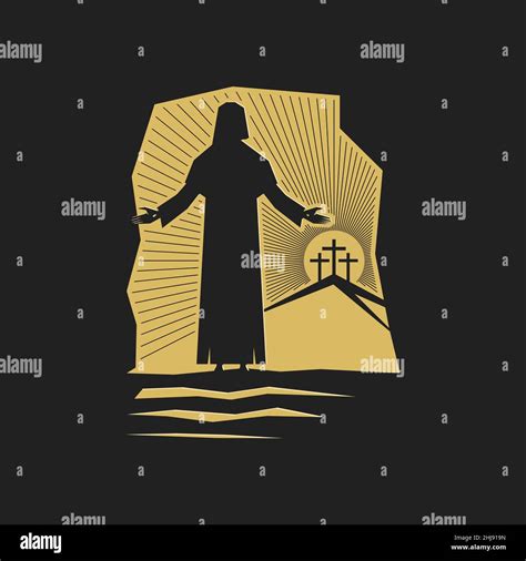 Easter Vector Illustration Jesus Christ Is Resurrected And Comes Out