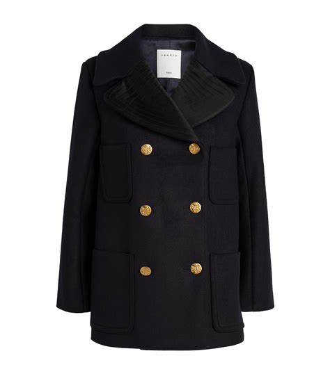 Womens Sandro Blue Wool Blend Double Breasted Pea Coat Harrods Uk