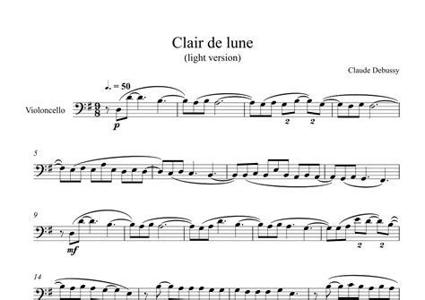 Clair De Lune Claude Debussy Cello Arr Digital Book Music By