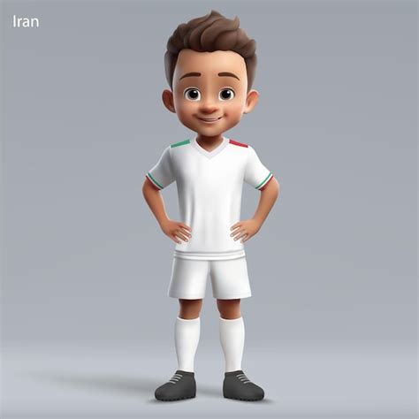 Dibujos animados 3d lindo joven jugador de fútbol en el kit de la