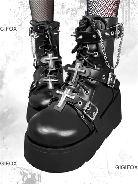 Gigifox Botas De Combate Con Plataforma G Tica Para Mujer Zapatos Con