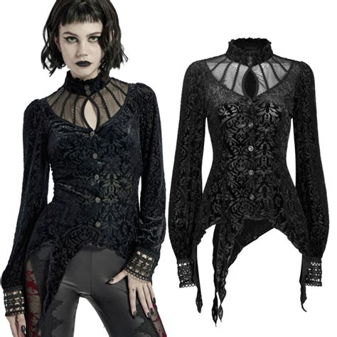 Flocked Eva Lady Mesh Shirt Boudoir Noir