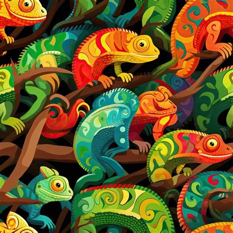 Premium Photo Seamless Pattern Of Chameleon