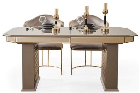 Casa Padrino Luxury Art Deco Dining Room Set Gray Gold Extendable