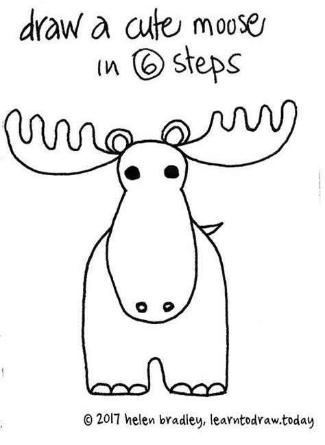 How To Draw A Cute Moose In 6 Steps Easy Animal Drawings Easy Cartoon