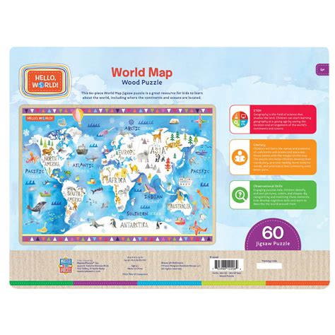 Hello, World! - World Map 60 Piece Wood Puzzle | Puzzles for Kids ...