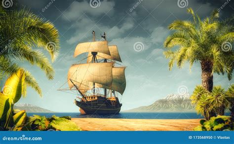 Pirates Ship On The Sea Stock Illustration Illustration Of Idyllic