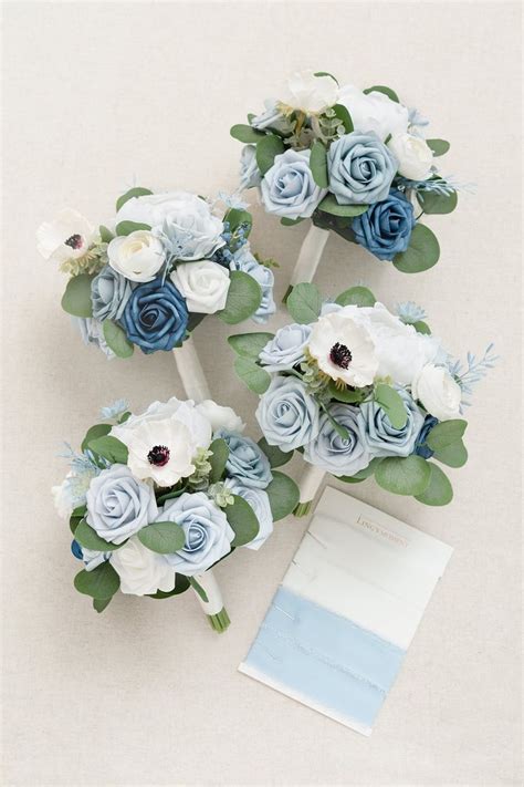 Maid Of Honor And Bridesmaid Bouquets In Romantic Dusty Blue Bridesmaid